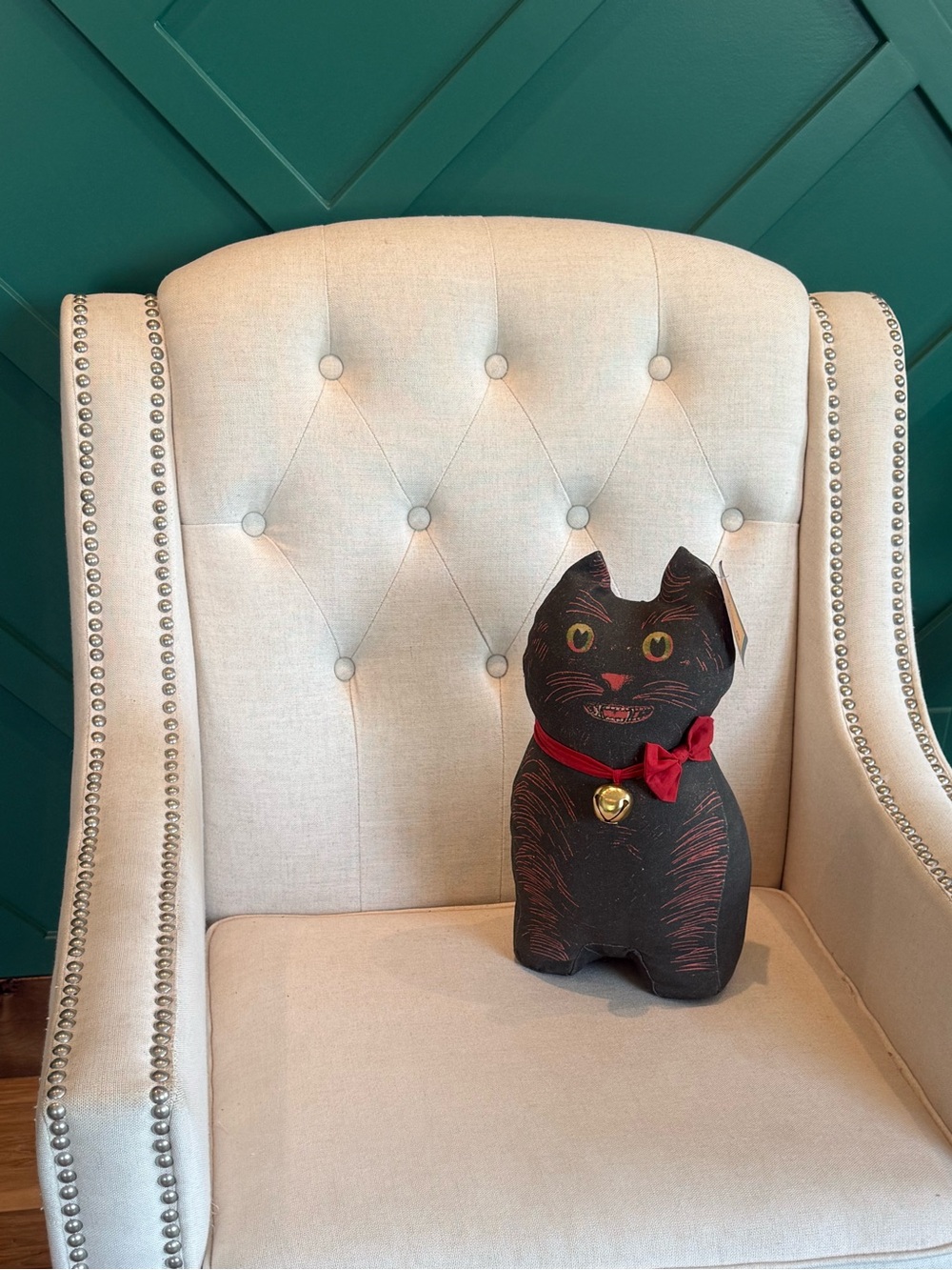 John Derian For Target Decorative Black Cat Pillow with Red Bow NWT